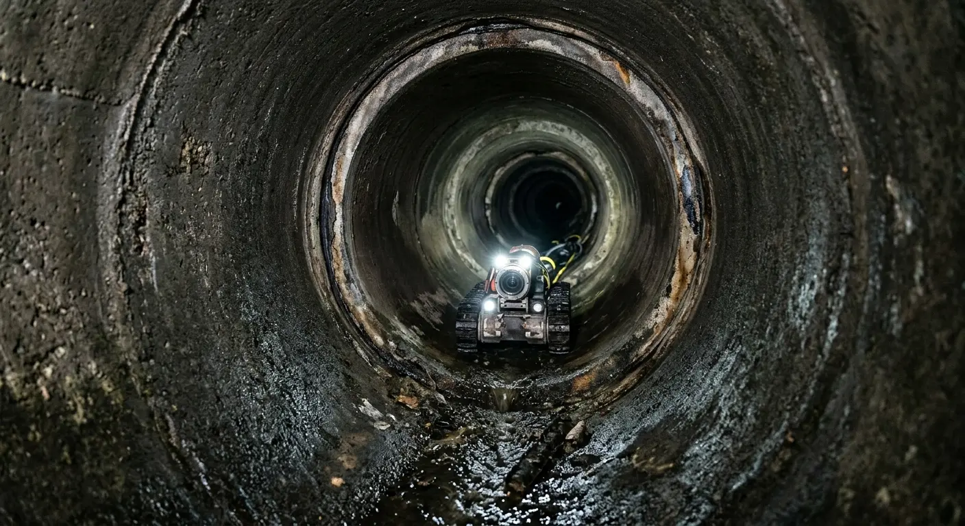 Robotic sewer camera inspecting pipe interior for Sewer Line Repair in Unity